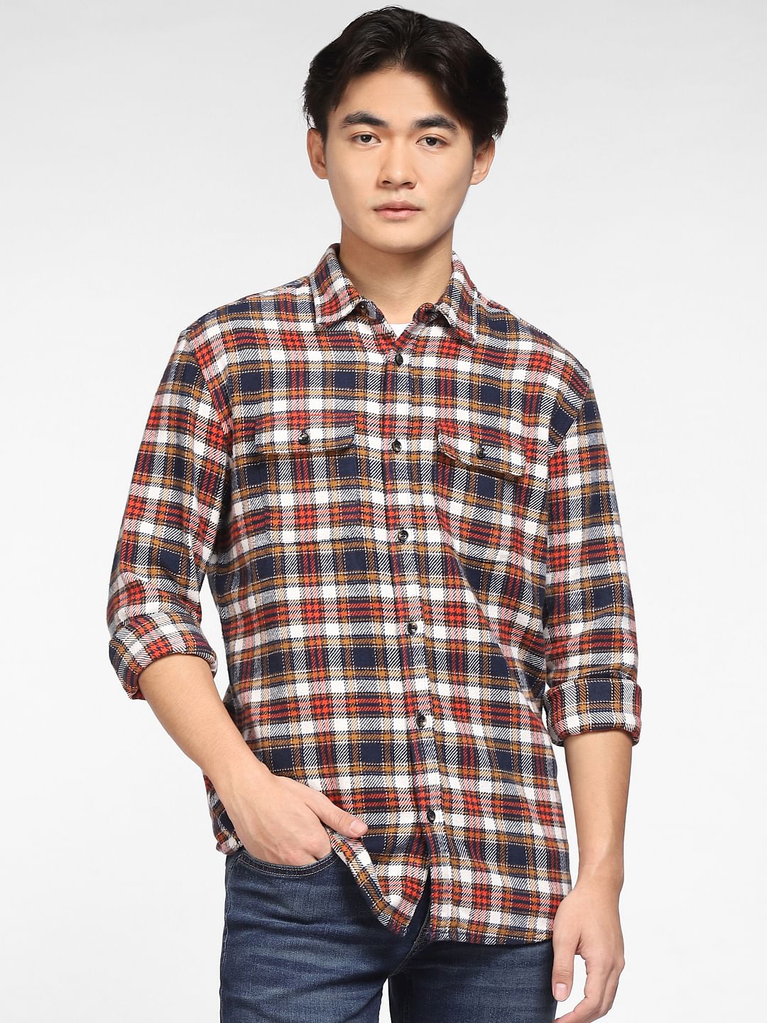 Brown Check Print Full Sleeves Shirt