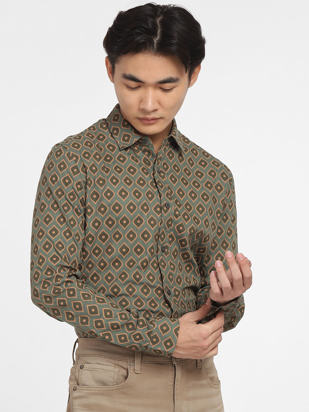 Green Printed Full Sleeves Shirt