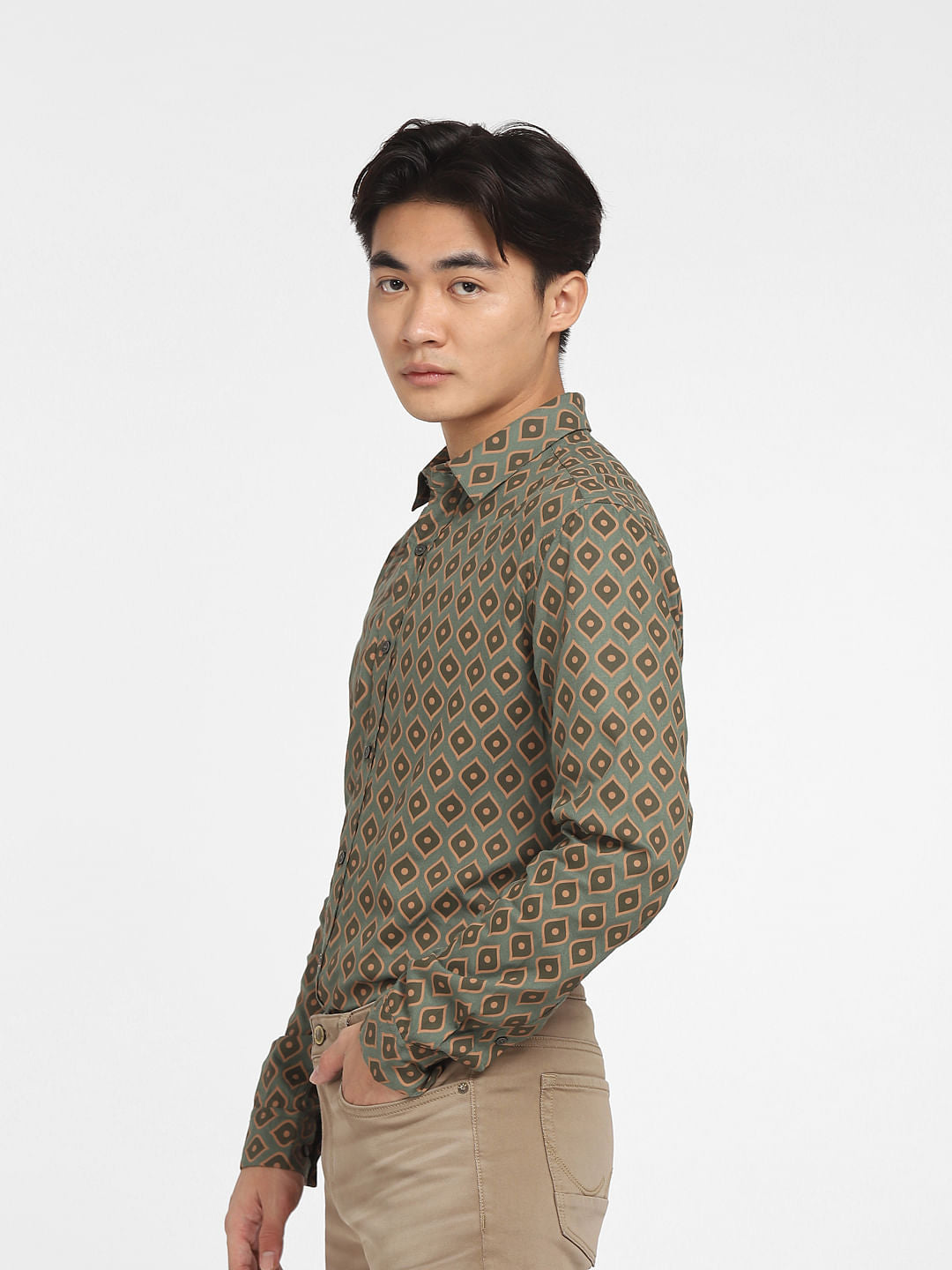 Green Printed Full Sleeves Shirt