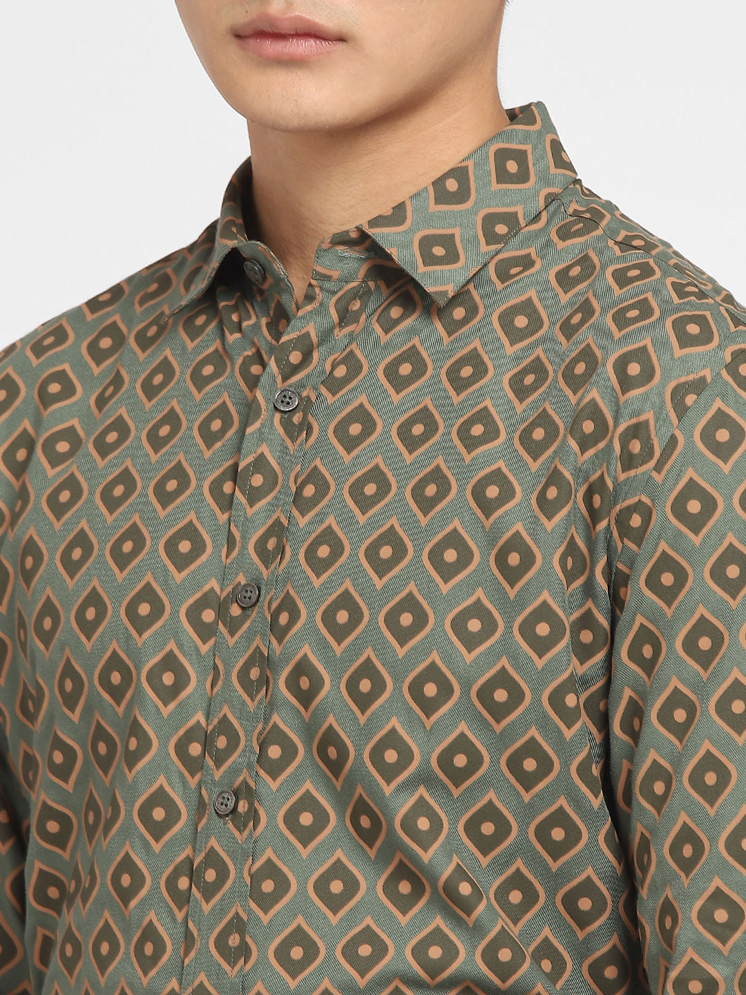 Green Printed Full Sleeves Shirt