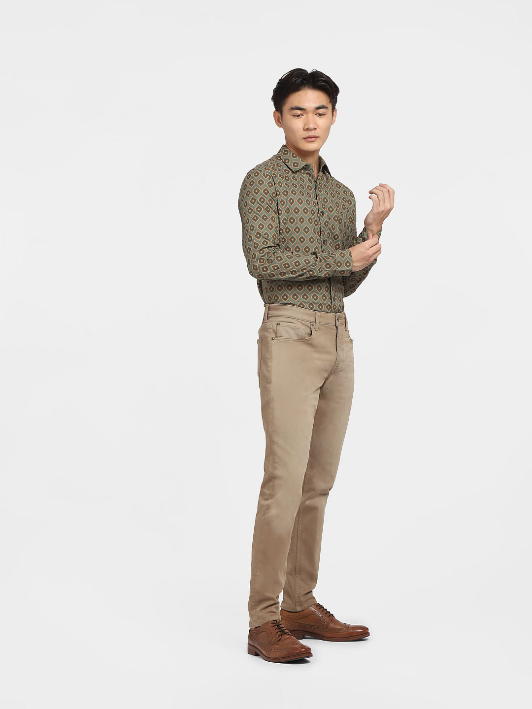 Green Printed Full Sleeves Shirt