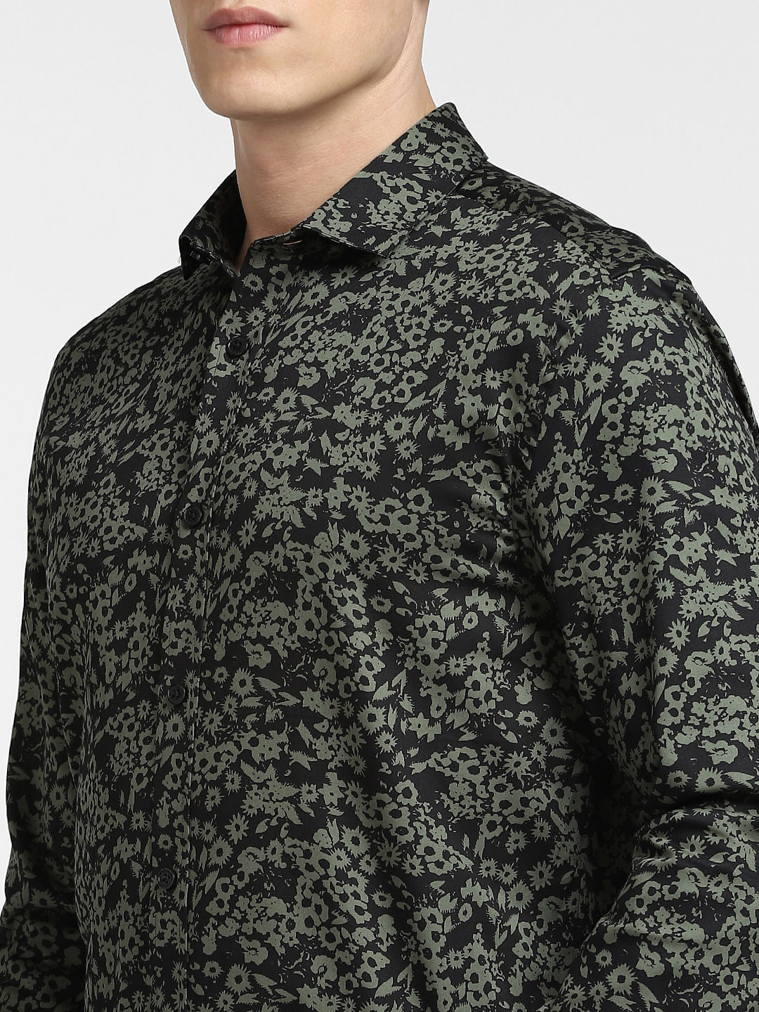 Green Floral Print Full Sleeves Shirt