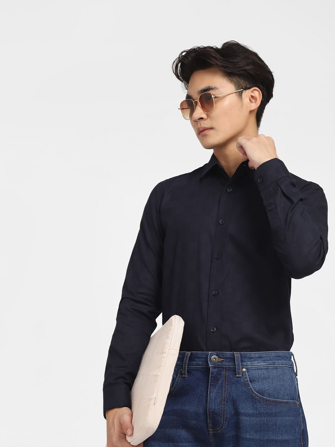 Navy Blue Printed Full Sleeves Shirt - S