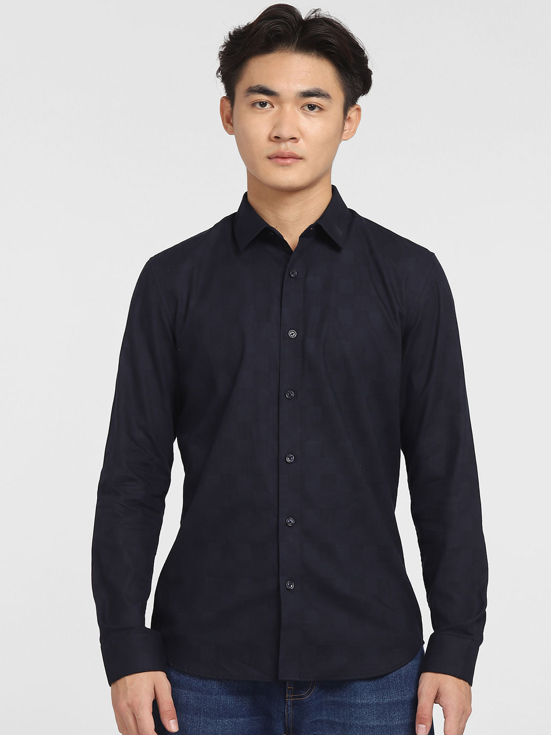 Navy Blue Printed Full Sleeves Shirt