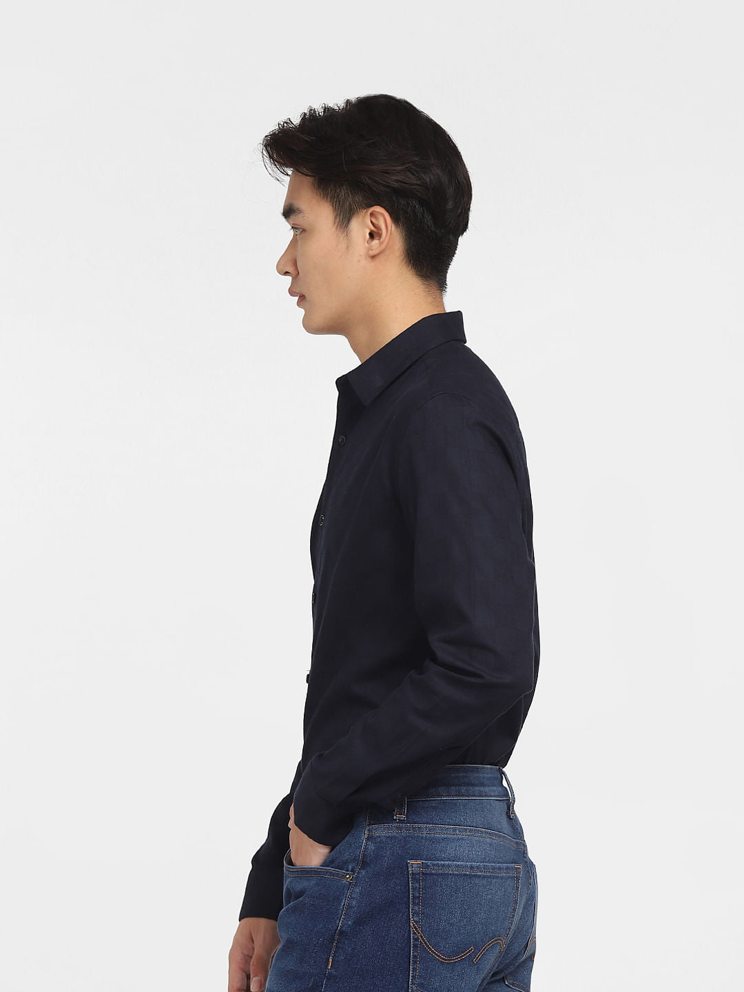 Navy Blue Printed Full Sleeves Shirt