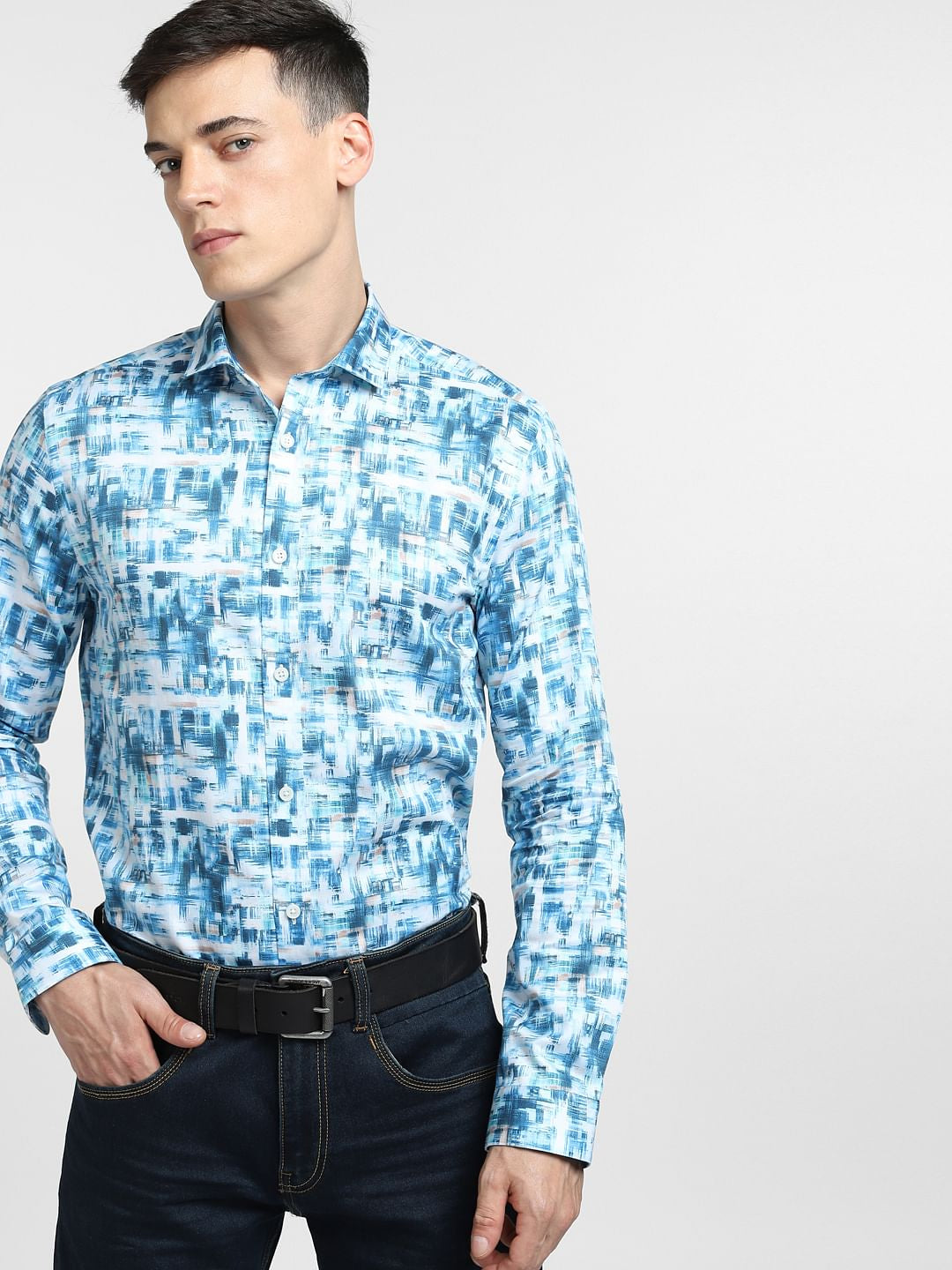 Blue Abstract Print Full Sleeves Shirt - M