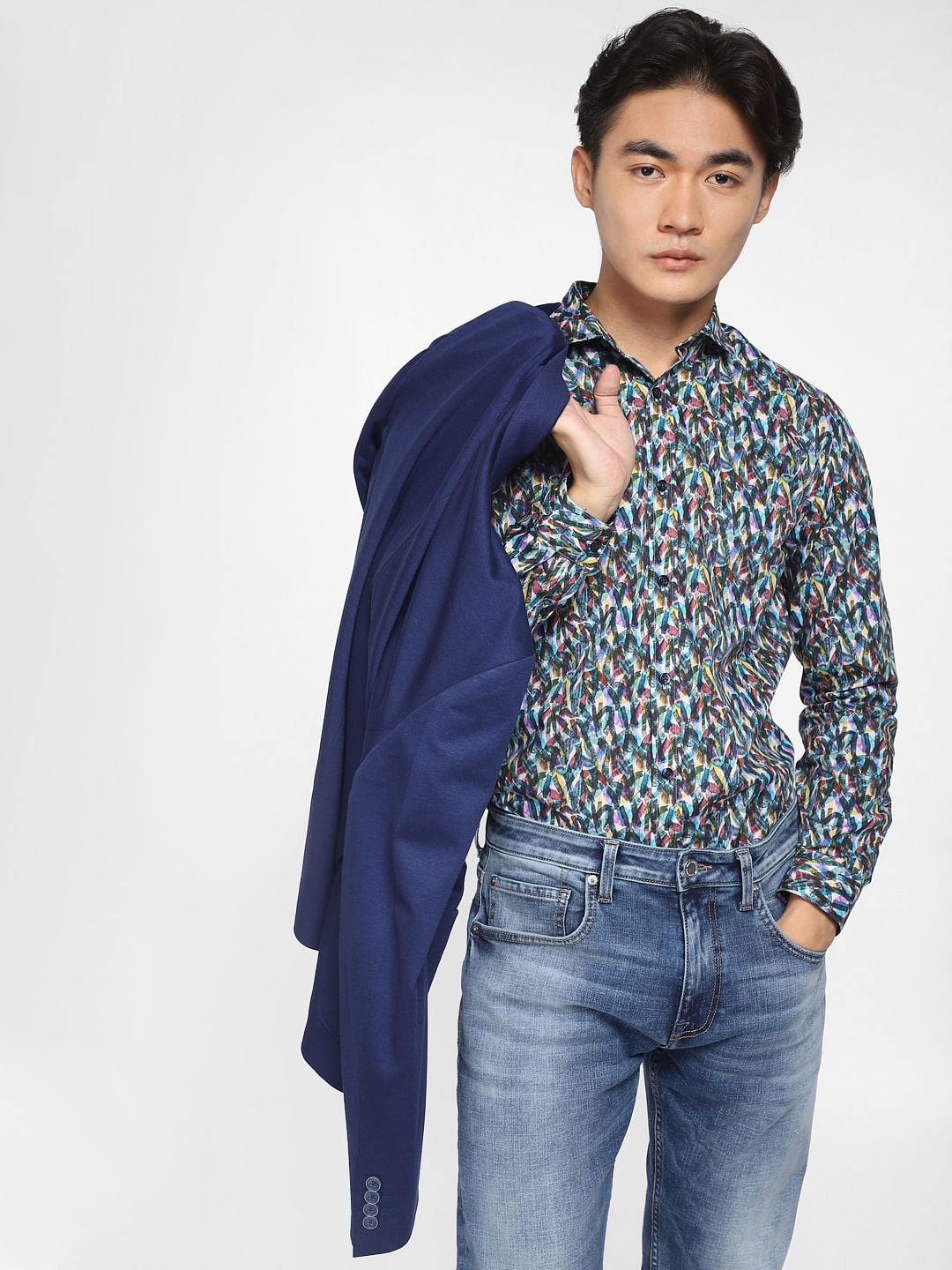 Blue Abstract Print Full Sleeves Shirt - S