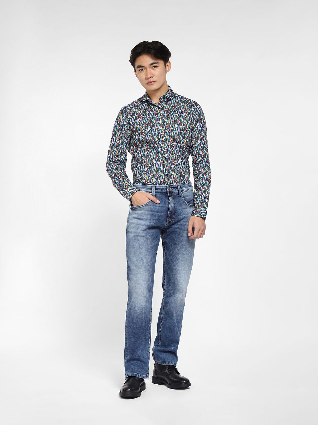 Blue Abstract Print Full Sleeves Shirt