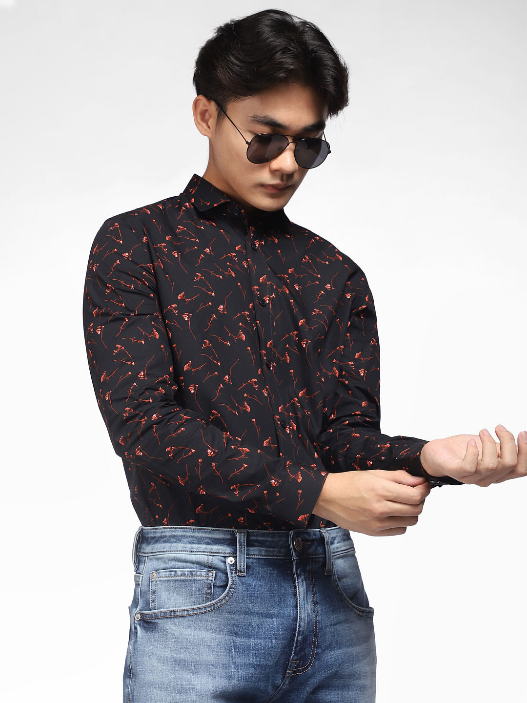Black Abstract Print Full Sleeves Shirt - S