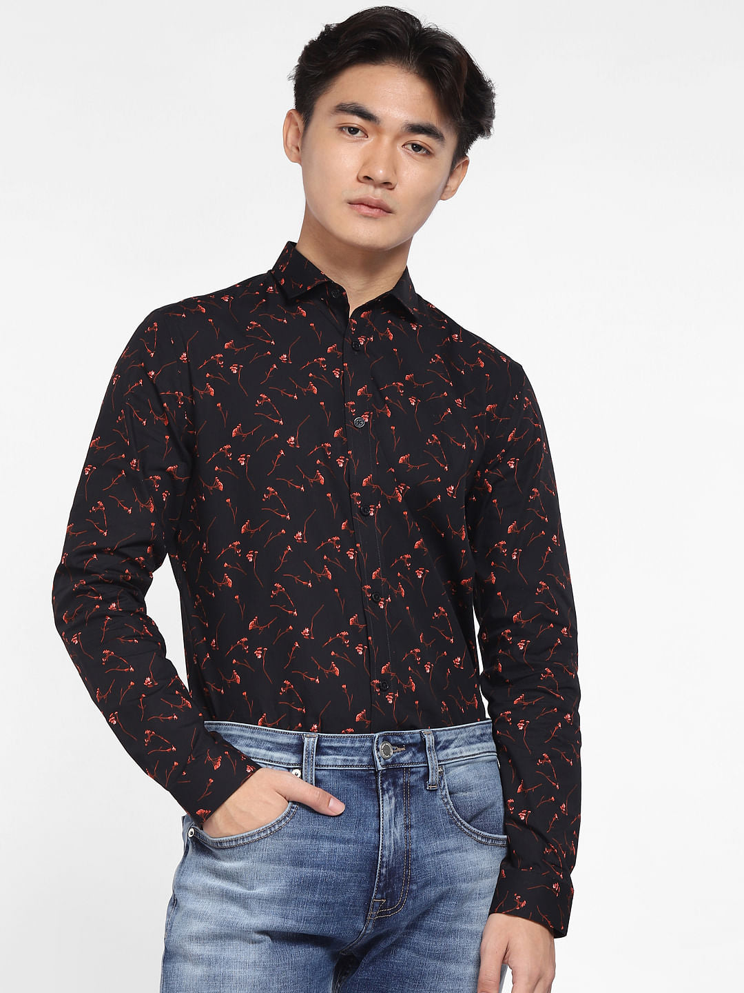 Black Abstract Print Full Sleeves Shirt