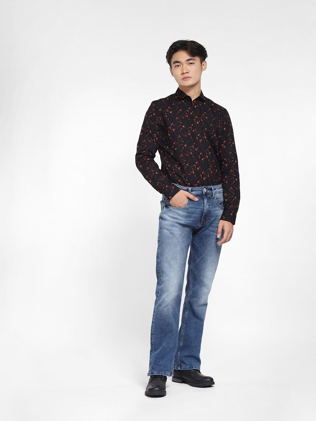 Black Abstract Print Full Sleeves Shirt