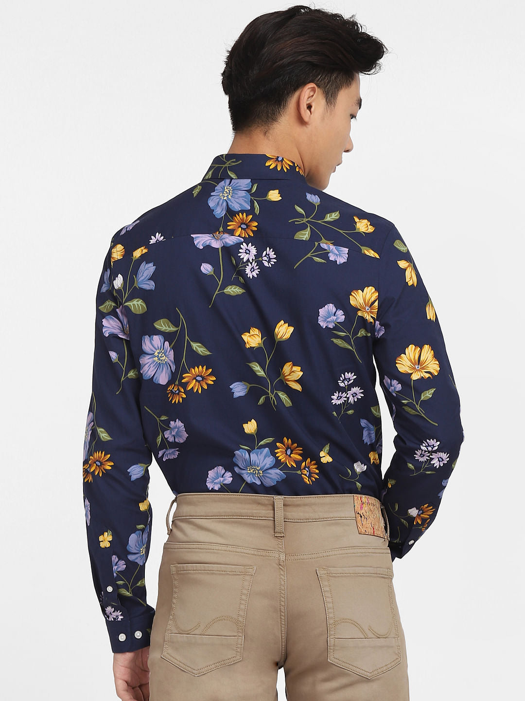 Navy Blue Floral Full Sleeves Shirt