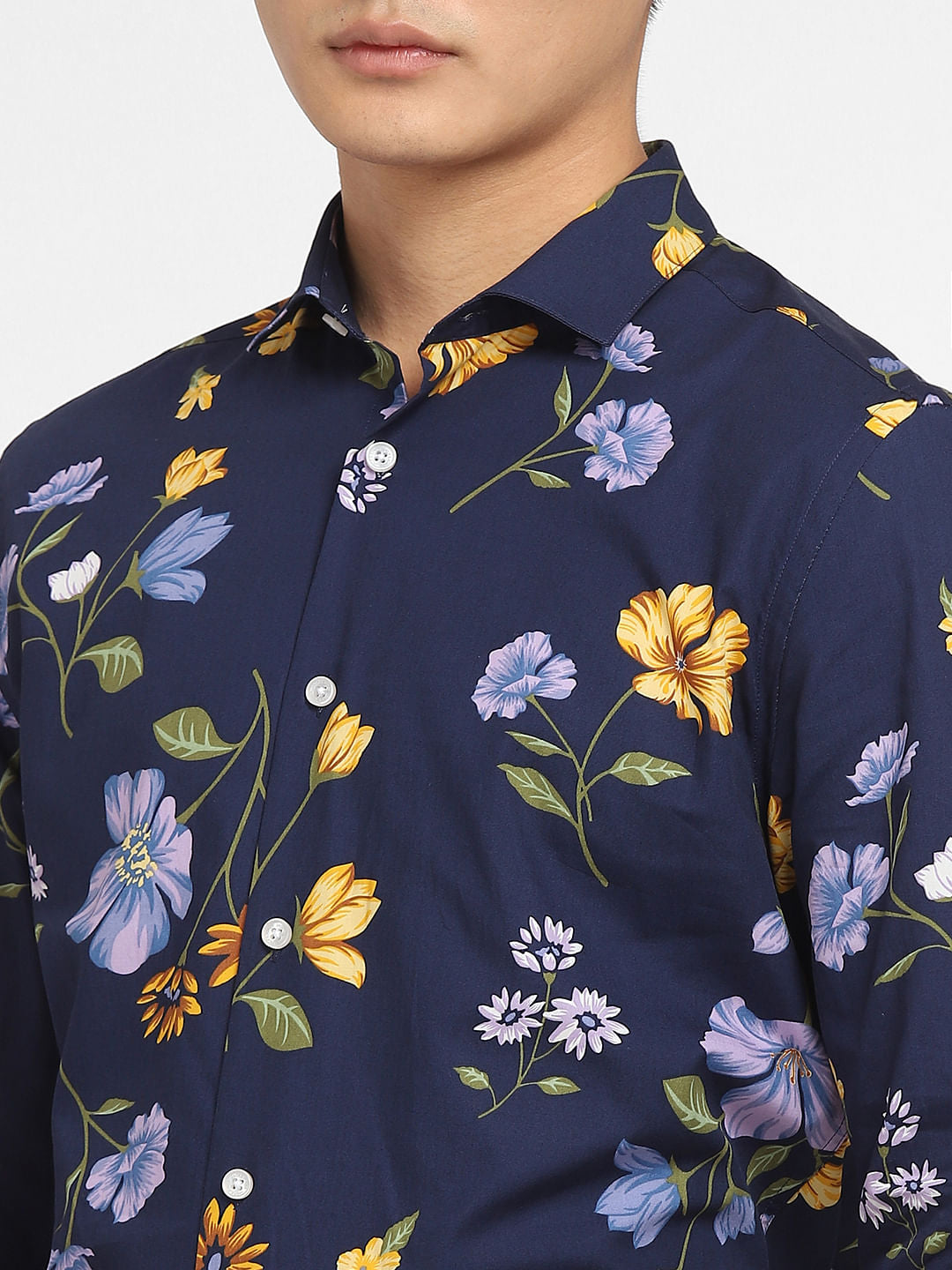Navy Blue Floral Full Sleeves Shirt