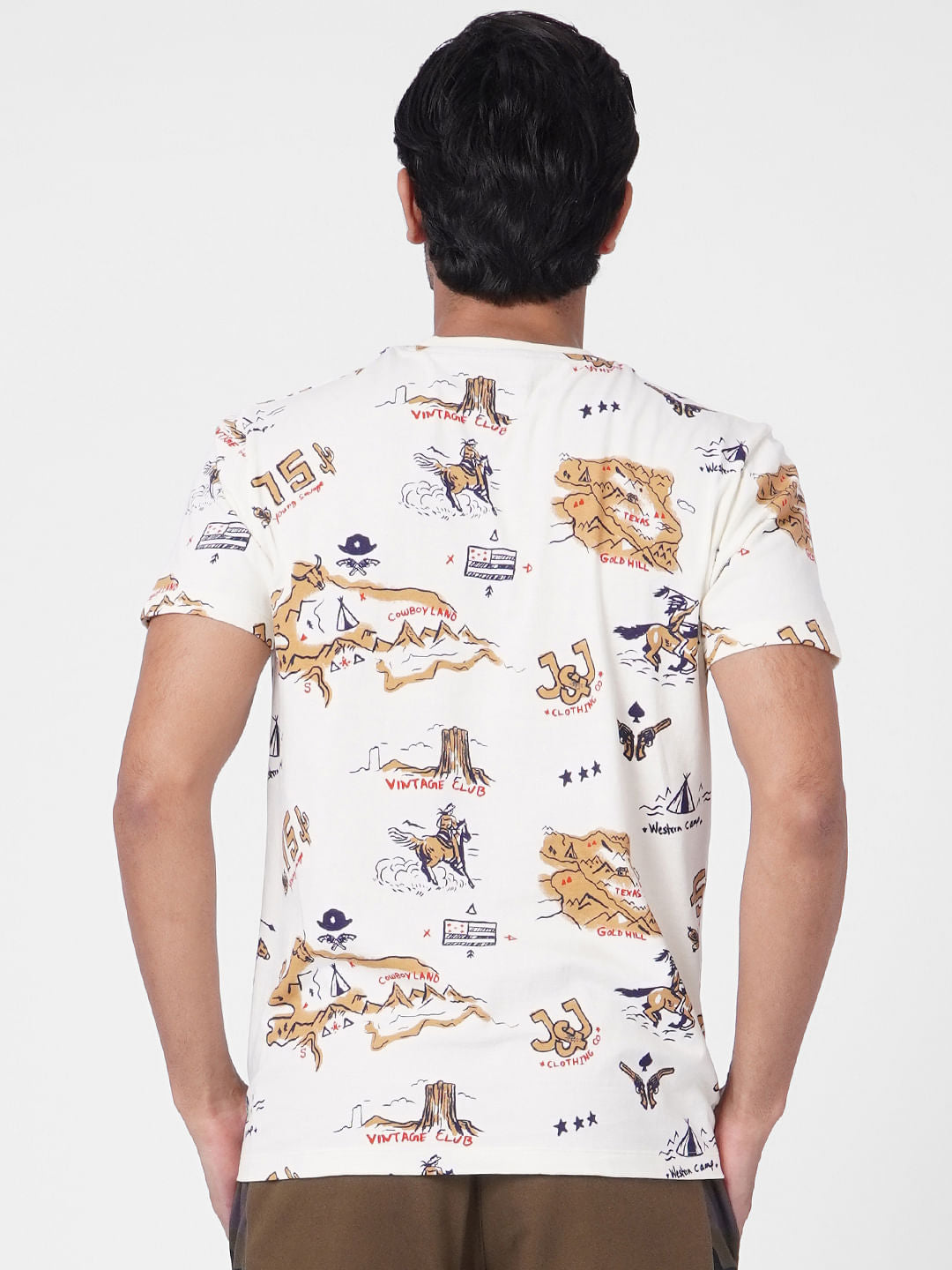 Beige Graphic Print Crew Neck T-shirt