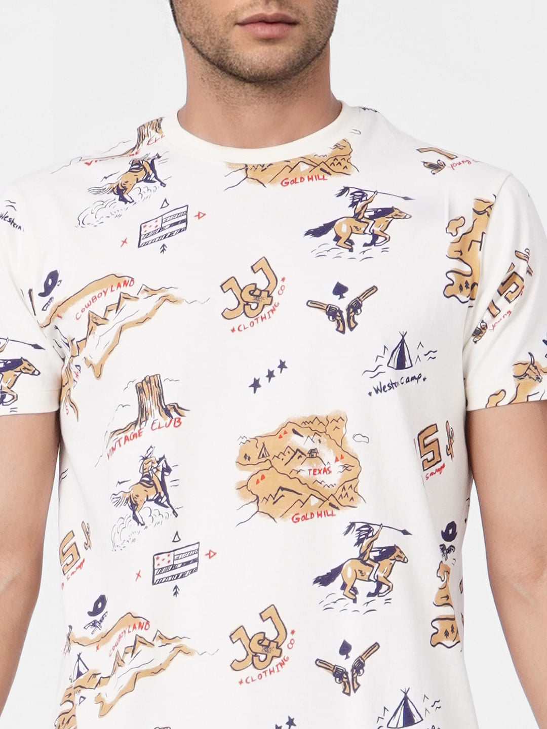 Beige Graphic Print Crew Neck T-shirt
