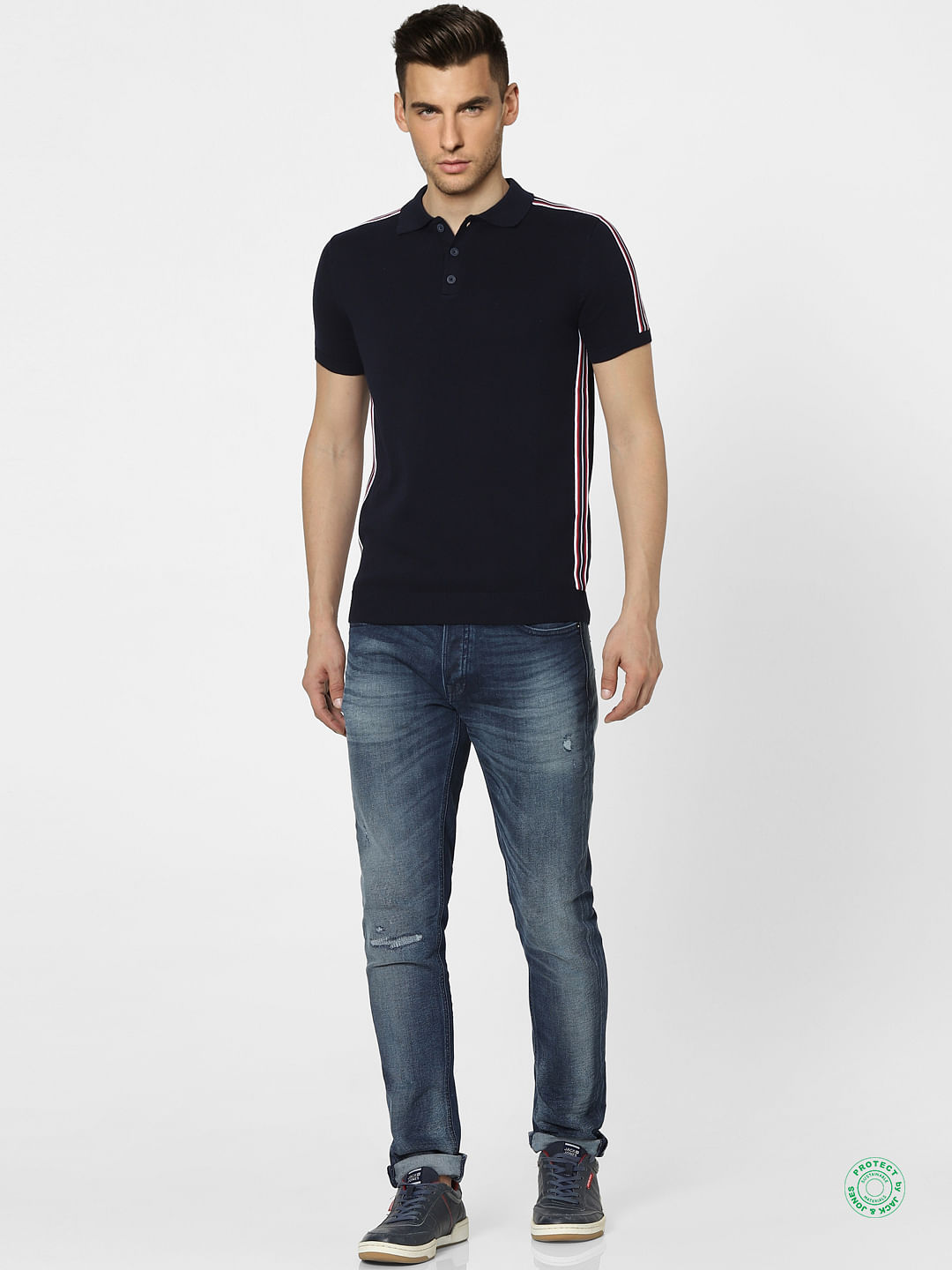 Dark Navy Knit Polo T-shirt