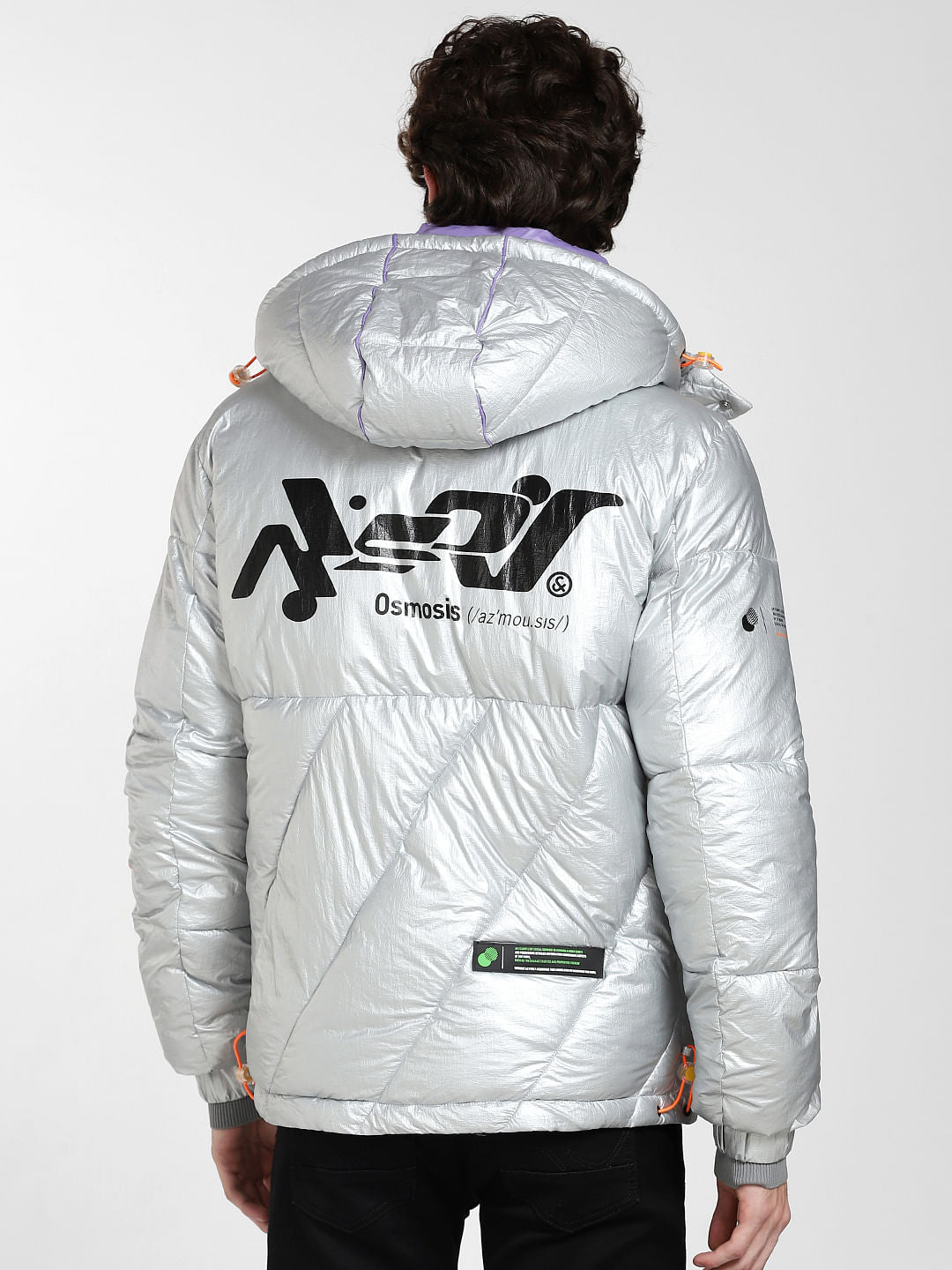 Silver Printed Hooded Puffer Jacket