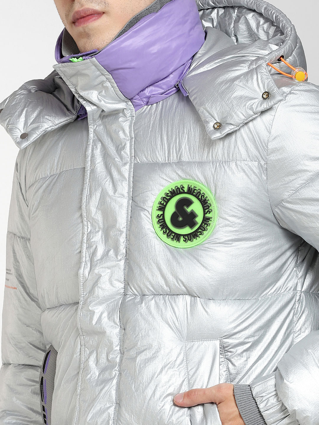 Silver Printed Hooded Puffer Jacket