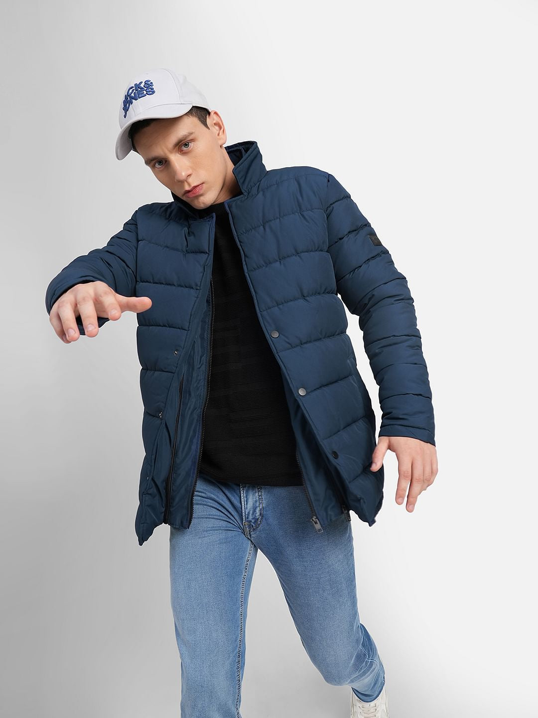 Dark Blue High Neck Puffer Jacket