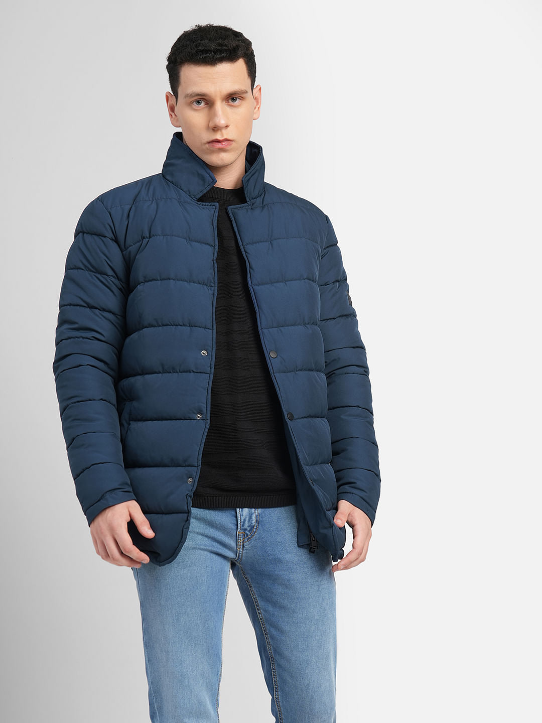 Dark Blue High Neck Puffer Jacket