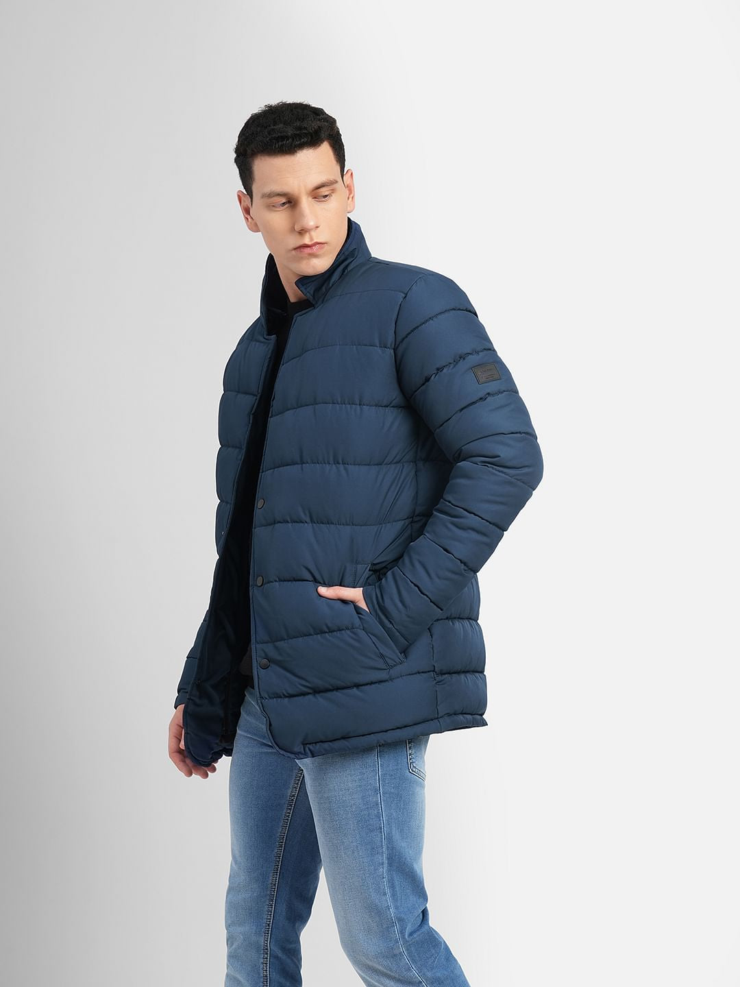 Dark Blue High Neck Puffer Jacket