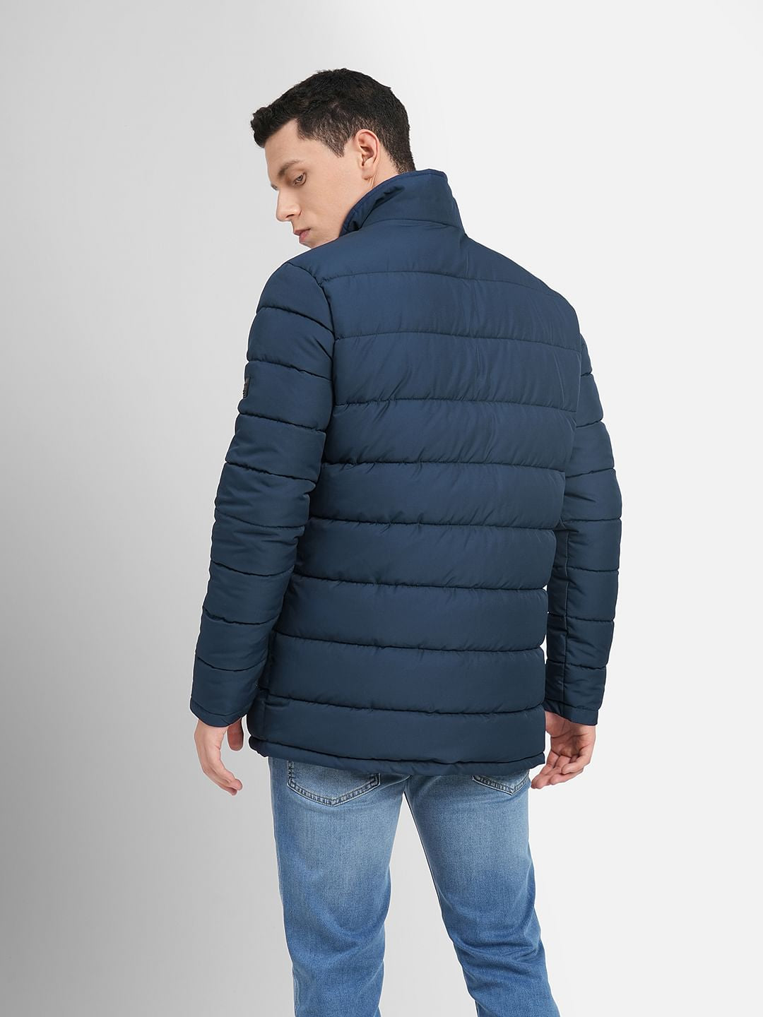 Dark Blue High Neck Puffer Jacket