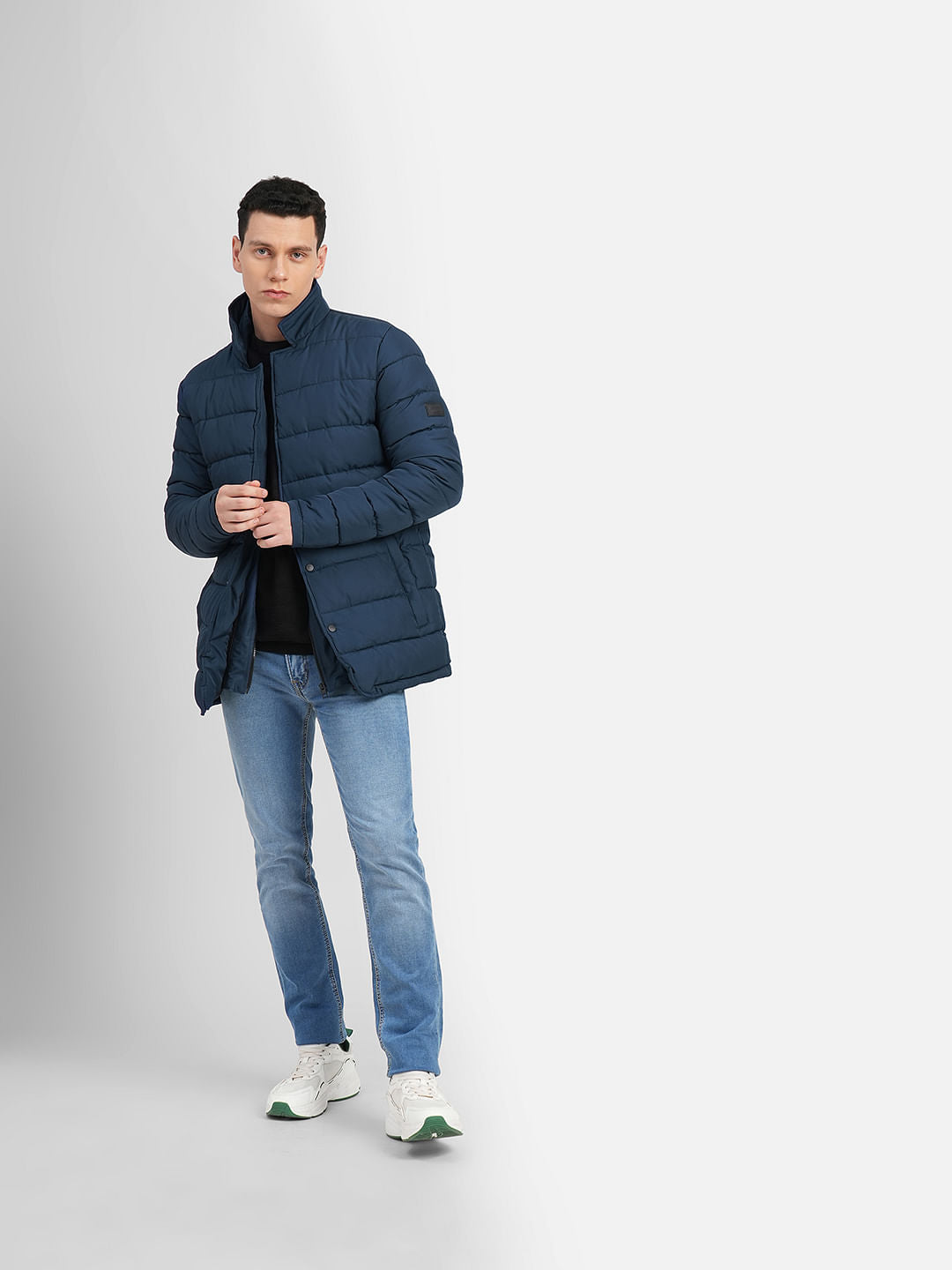 Dark Blue High Neck Puffer Jacket