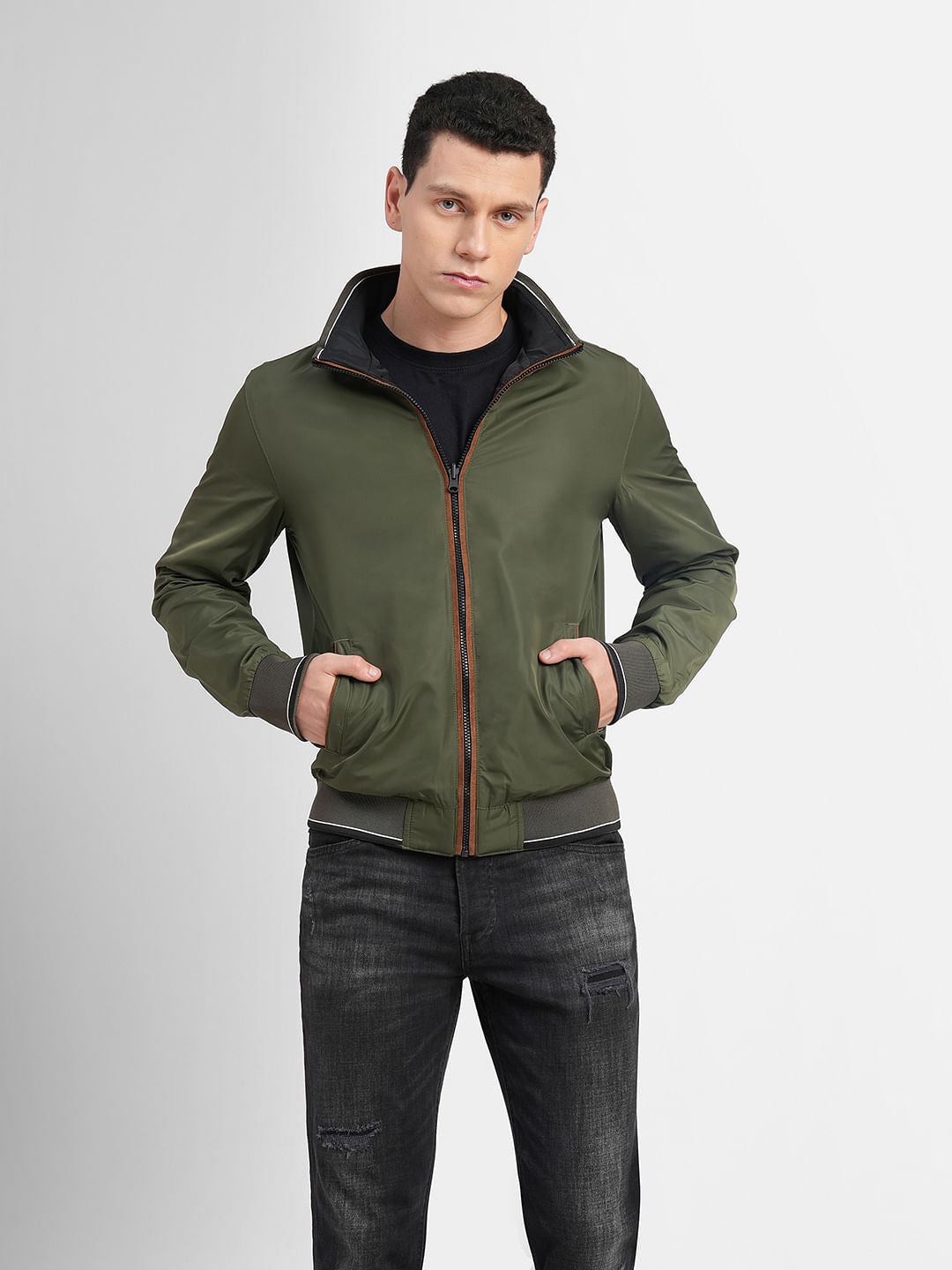 Green Reversible High Neck Jacket