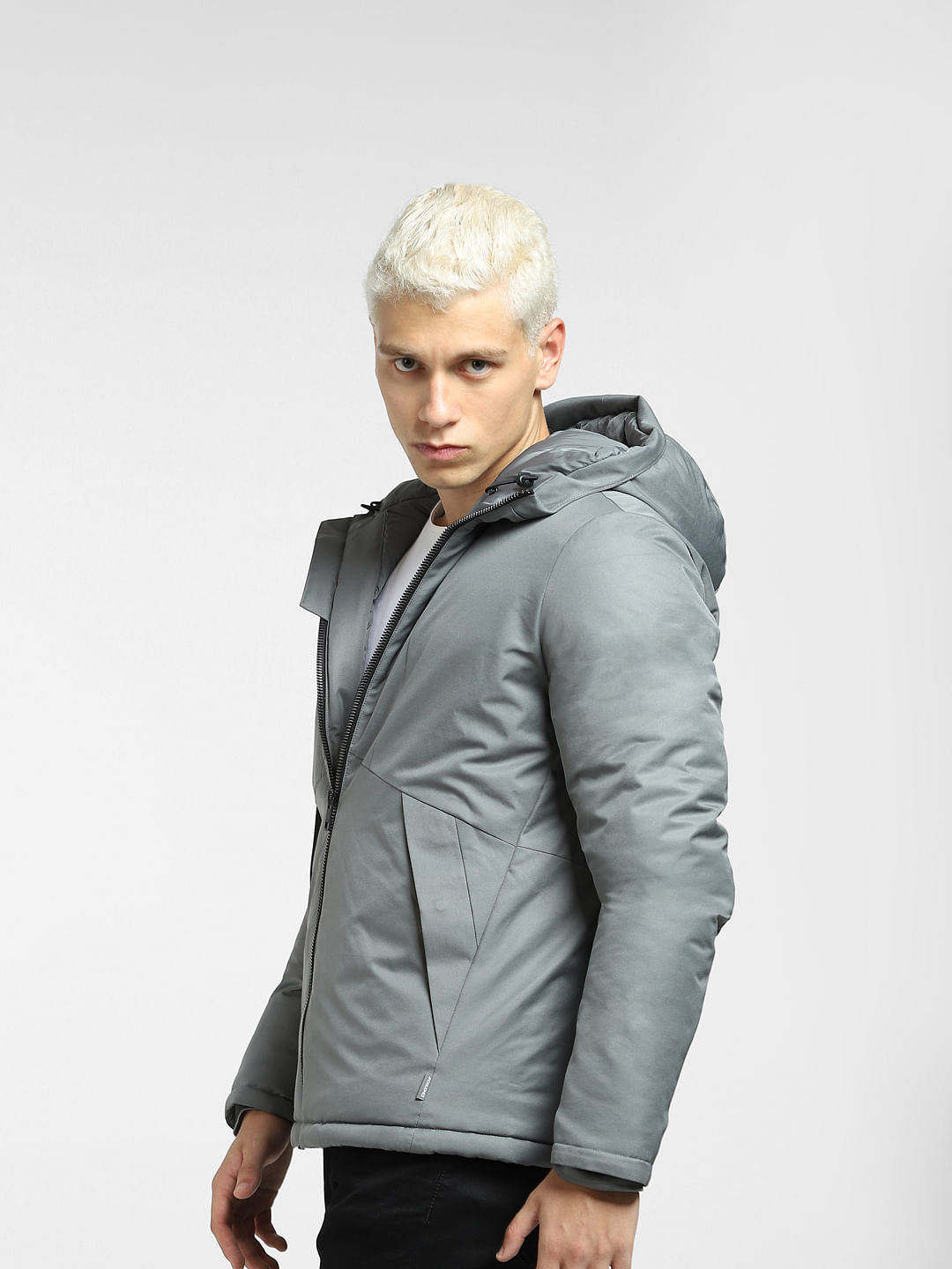 Grey Hooded Puffer Jacket