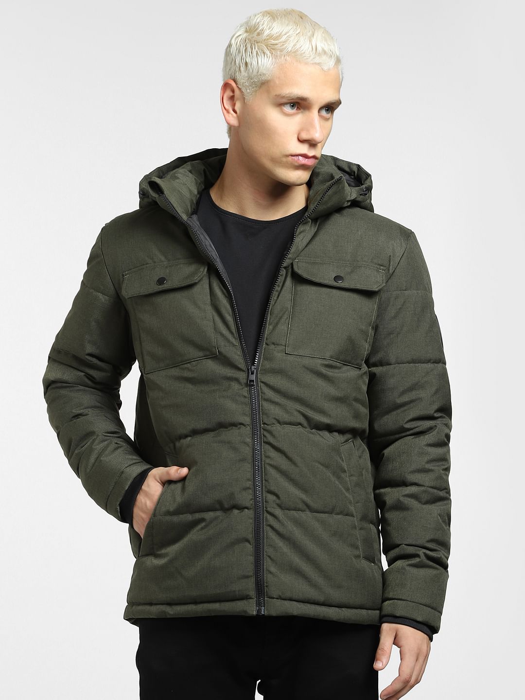 Dark Green Hooded Puffer Jacket