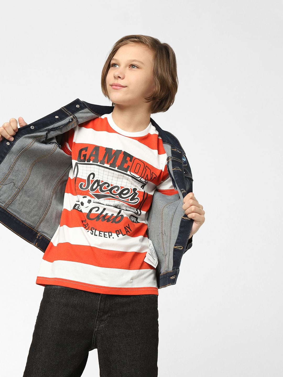 Boys Red Striped Crew Neck T-shirt - 4/5Y