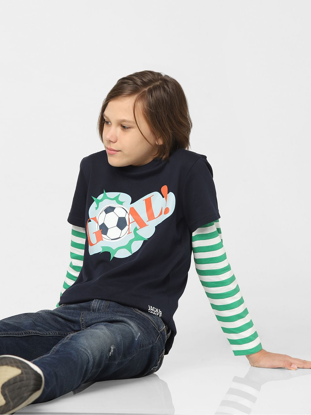 Boys Blue Printed Crew Neck T-shirt