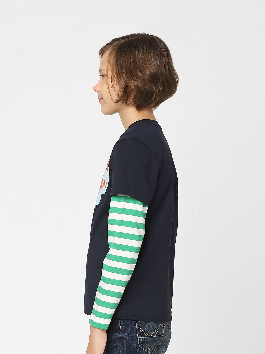 Boys Blue Printed Crew Neck T-shirt
