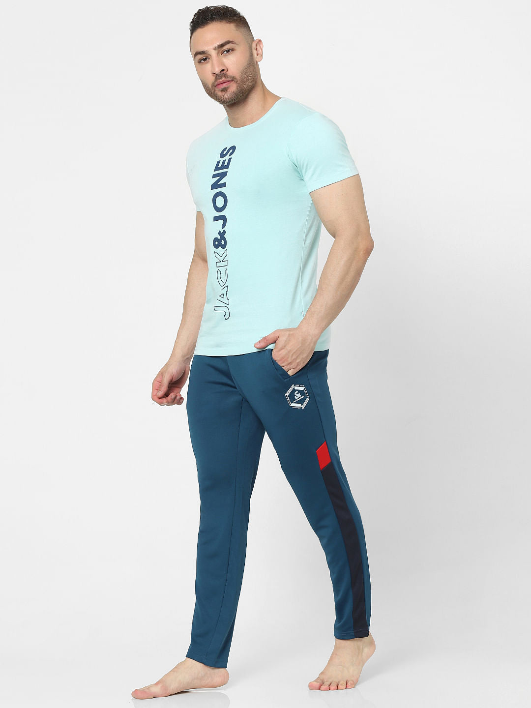 Blue Colourblocked Trackpants