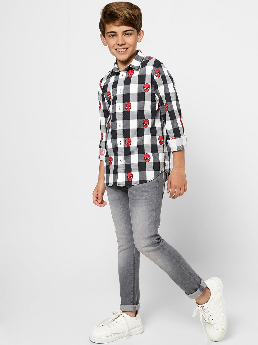 Boys X Marvel Grey Spider Man Full Sleeves Shirt - 4/5Y