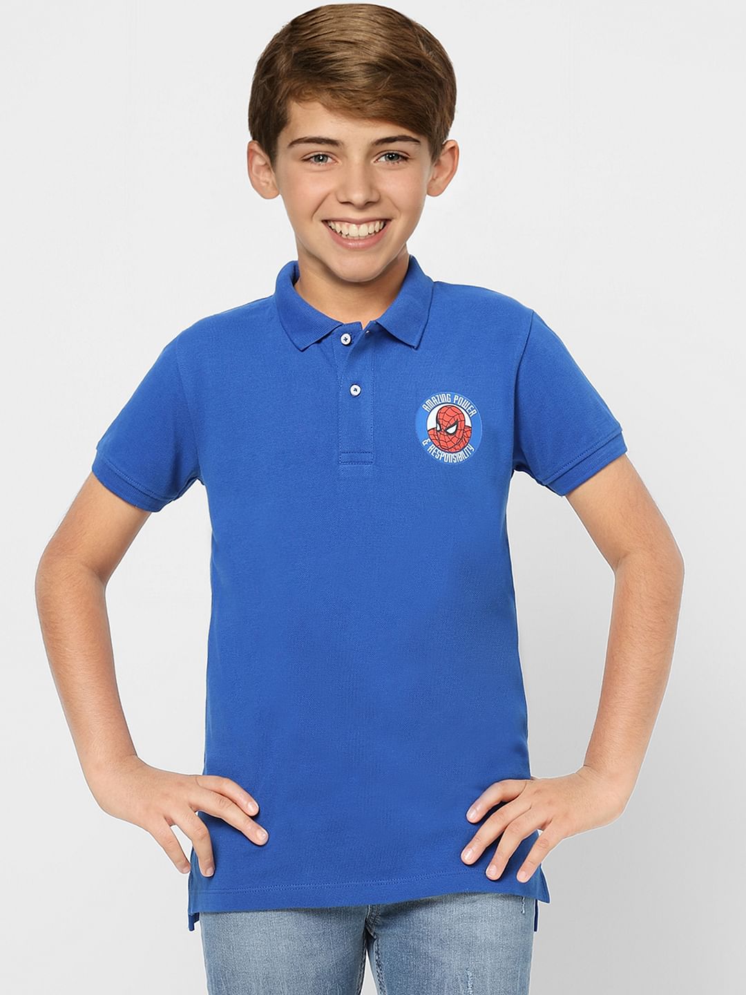 Boys Blue X Marvel Blue Spider Man Polo T-shirt