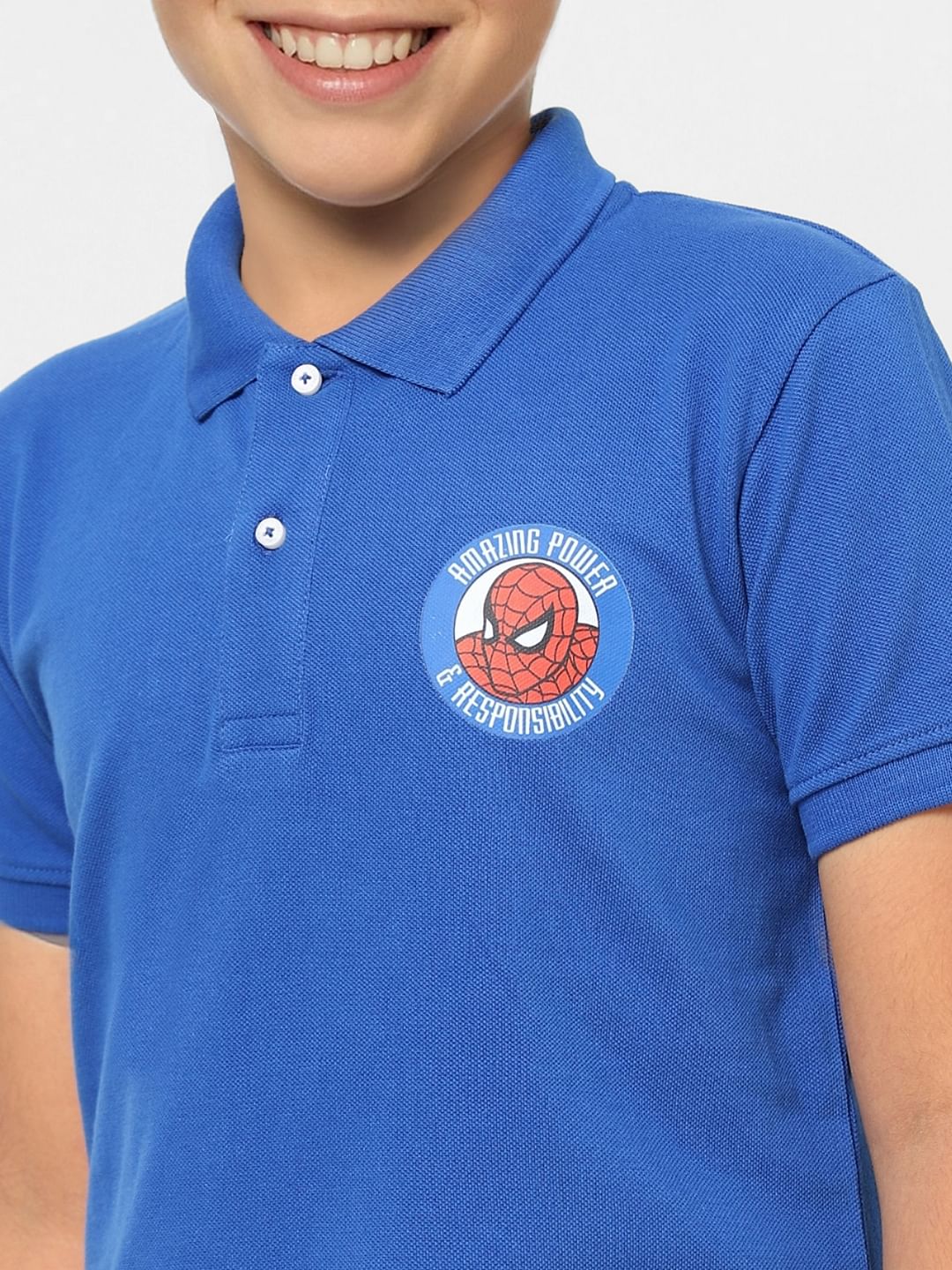 Boys Blue X Marvel Blue Spider Man Polo T-shirt