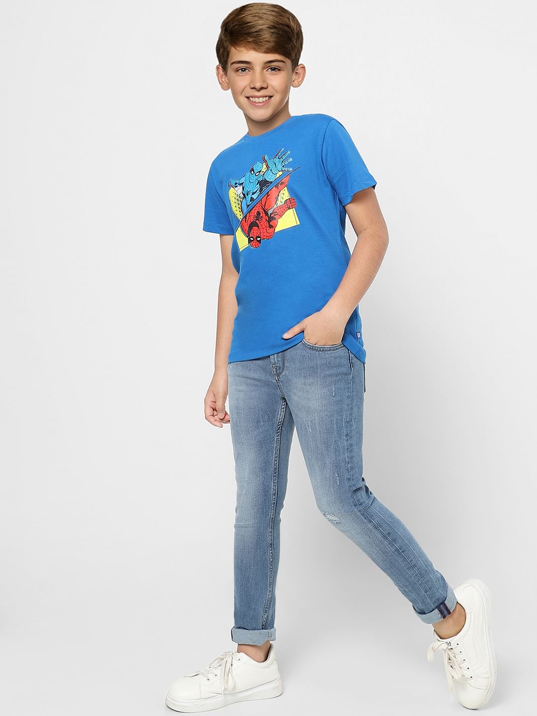 Boys X Marvel Blue Spider Man Crew Neck T-shirt - 4/5Y
