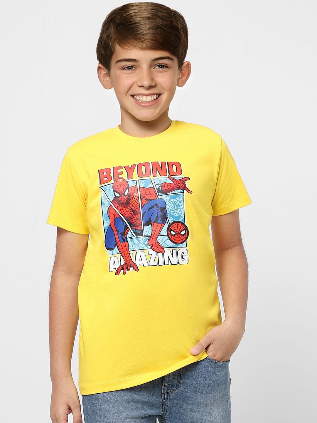 Boys X Marvel Yellow Spider Man Crew Neck T-shirt