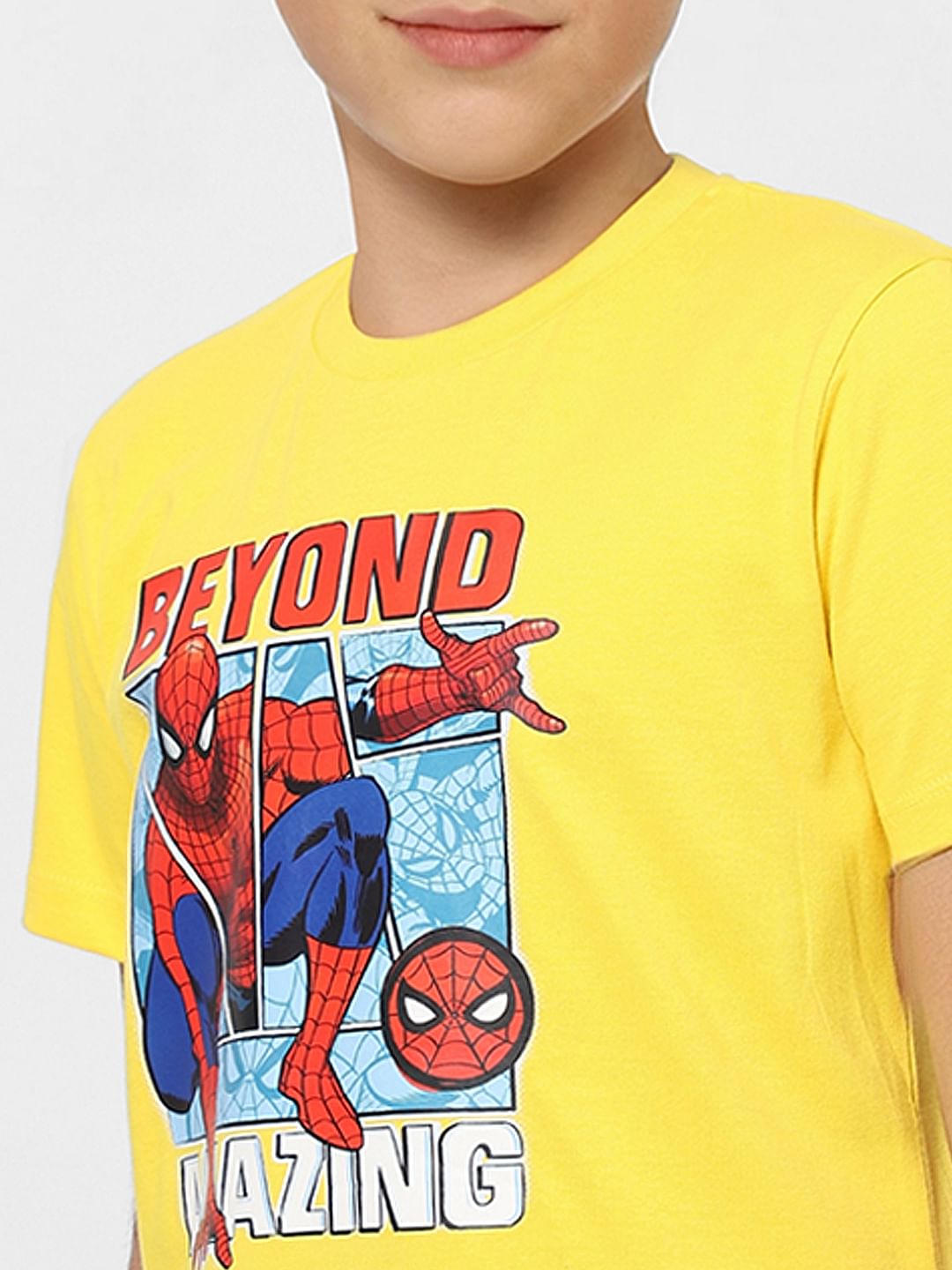 Boys X Marvel Yellow Spider Man Crew Neck T-shirt
