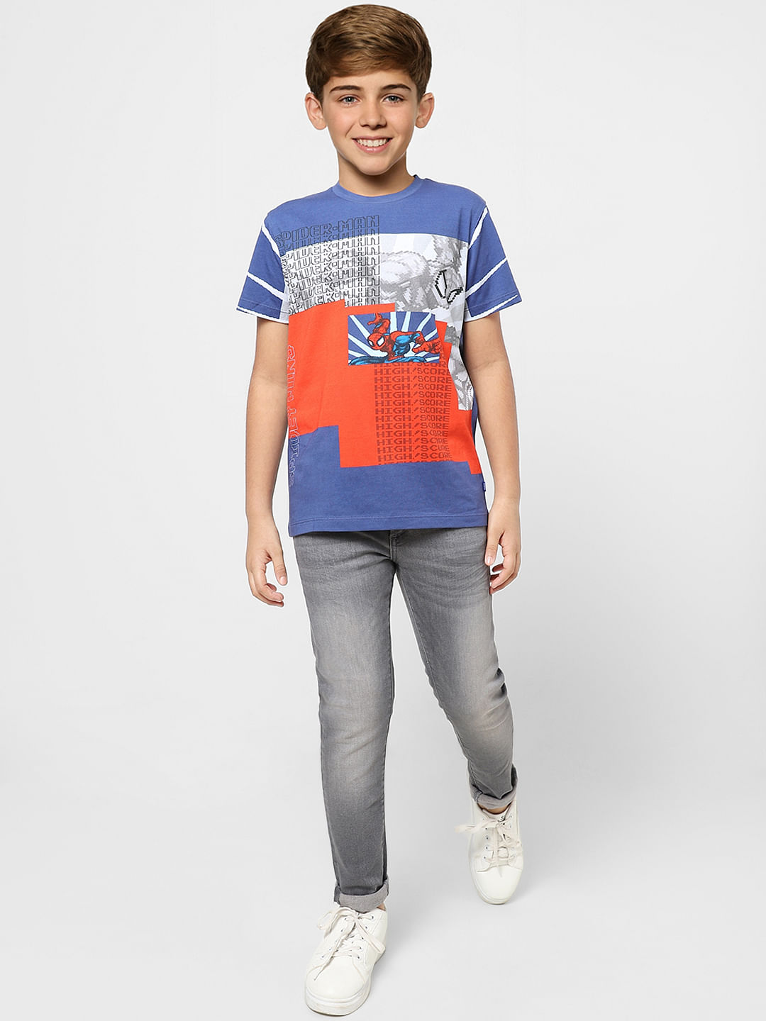 Boys X Marvel Blue Spider Man Crew Neck T-shirt - 9/10Y