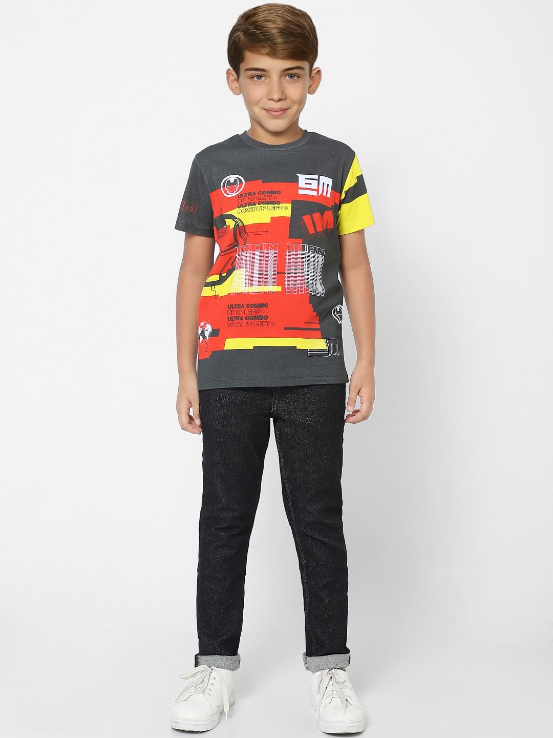 Boys X Marvel Black Iron Man Crew Neck T-shirt - 9/10Y