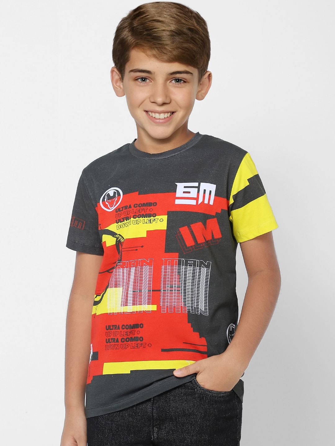 Boys X Marvel Black Iron Man Crew Neck T-shirt