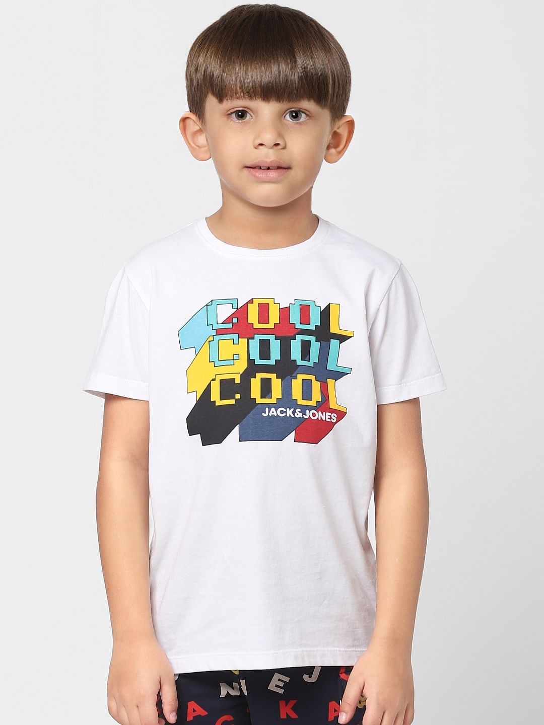 Boys White COOL Printed Crew Neck T-shirt