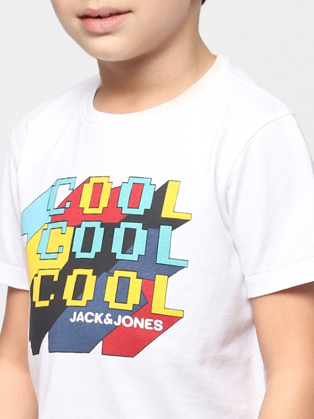 Boys White COOL Printed Crew Neck T-shirt