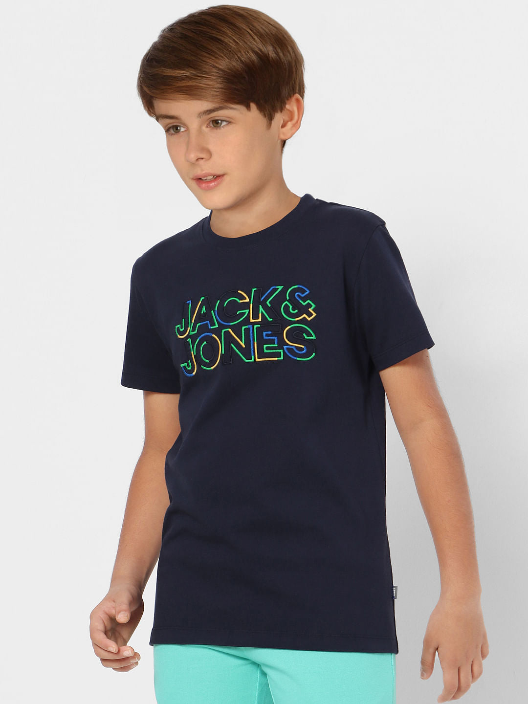 Boys Navy Blue Logo Print Crew Neck T-shirt