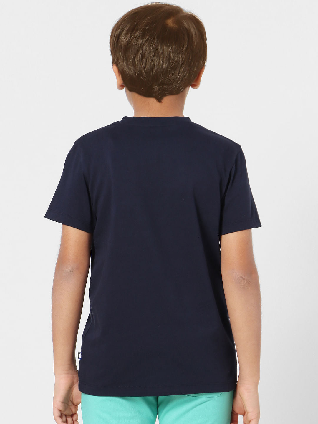 Boys Navy Blue Logo Print Crew Neck T-shirt