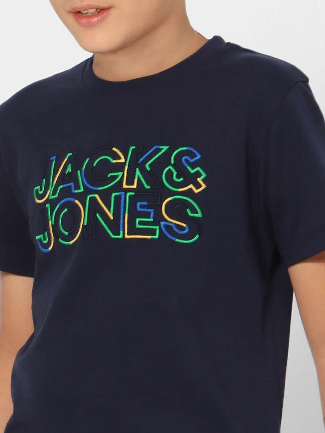 Boys Navy Blue Logo Print Crew Neck T-shirt