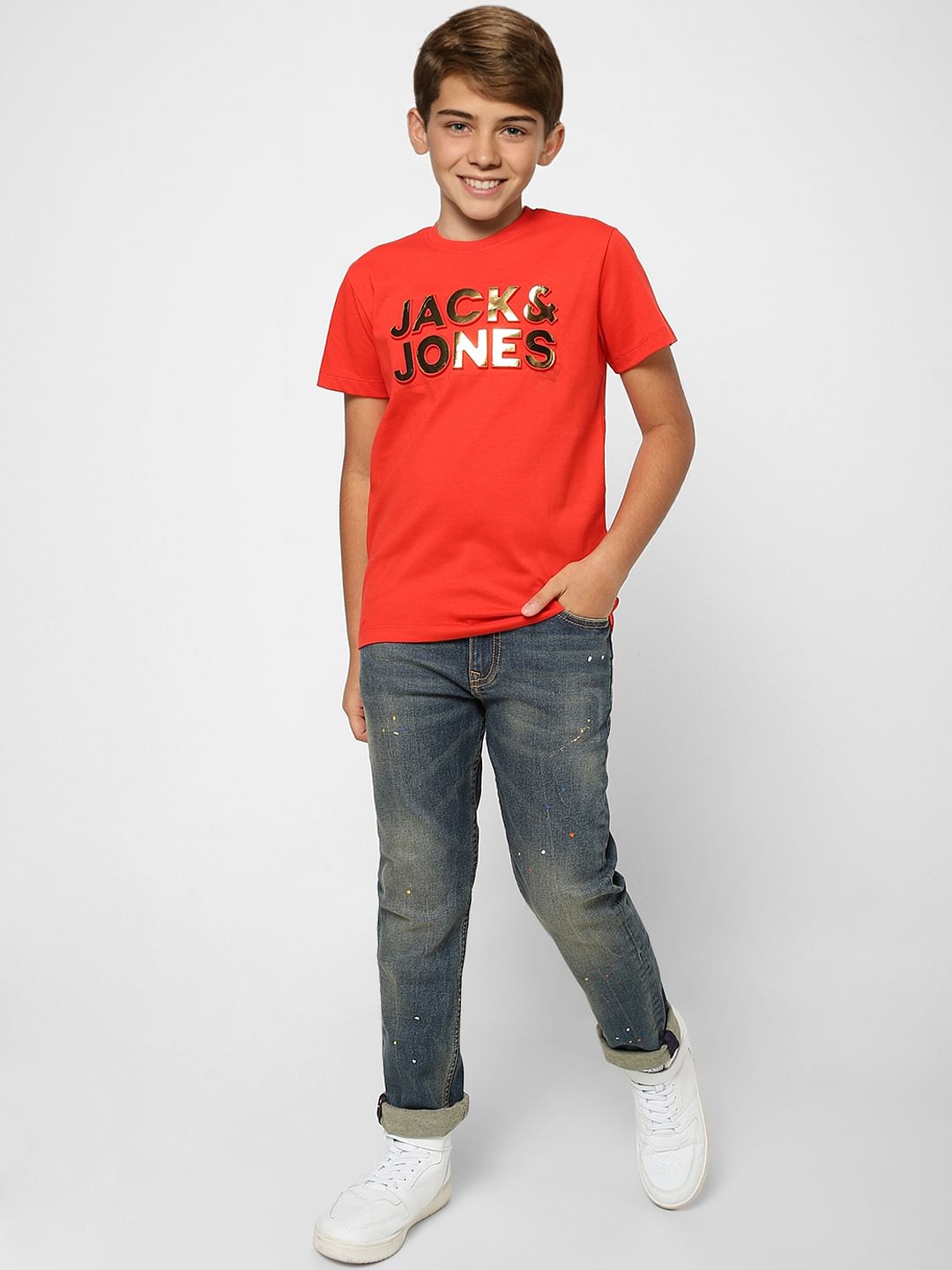 Boys Red Logo Print Crew Neck T-shirt - 4/5Y