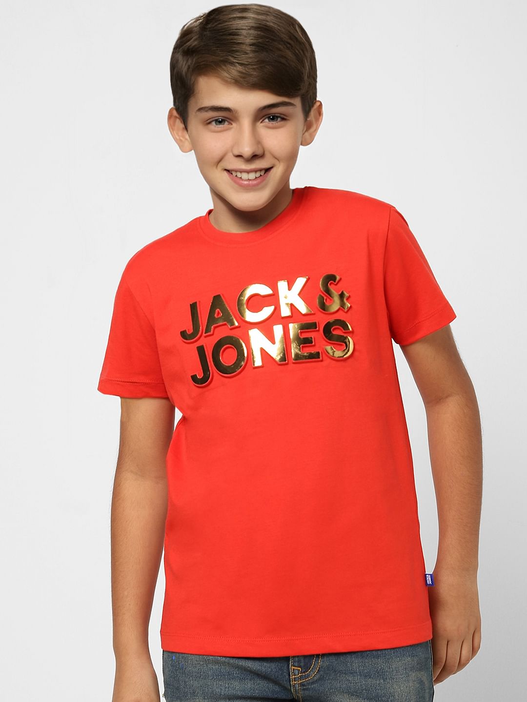 Boys Red Logo Print Crew Neck T-shirt